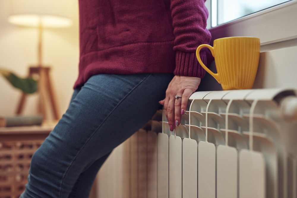 Woman,Heating,On,A,Chilly,Winter,Day,,Energy,And,Gas