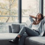 Relaxed,Serene,Pretty,Young,Woman,Feel,Fatigue,Lounge,On,Comfortable