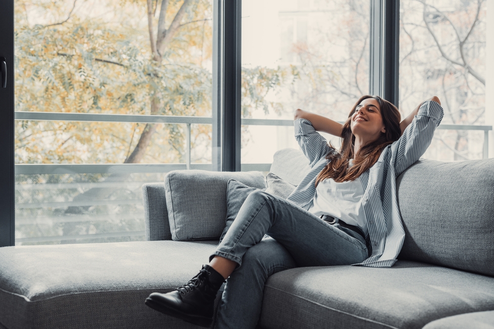 Relaxed,Serene,Pretty,Young,Woman,Feel,Fatigue,Lounge,On,Comfortable